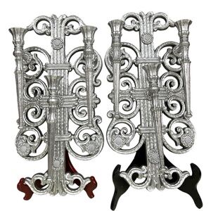 Vintage Sconces MCM Hand-Painted HOMCO Silver Wall Sconces (17.5”x8.5”)